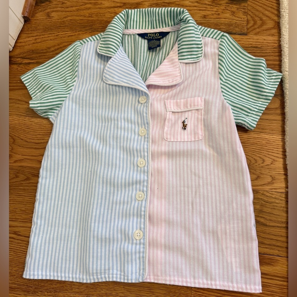 POLO Ralph Lauren Multicolor Cotton Pajama Top For Girl With Pony Size 8